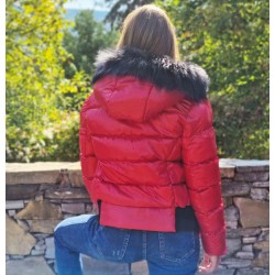 Дамско пухено яке с качулка, City Angels Jeans, Червено, 6846 Дамско пухено яке с качулка, City Angels Jeans, Червено, 6846